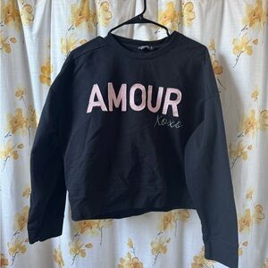 Black Amour Sweatshirt with Pink Lettering